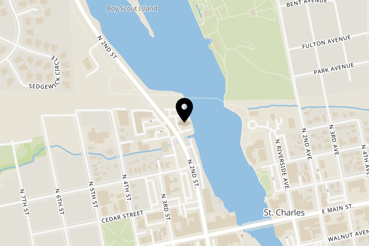 Map showing the location of Salerno's On the Fox on 320 N 2nd St in St. Charles
